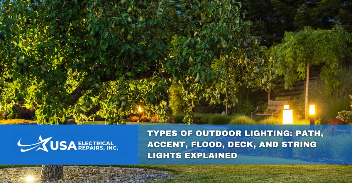 types of outdoor lighting path accent flood deck and string lights explained